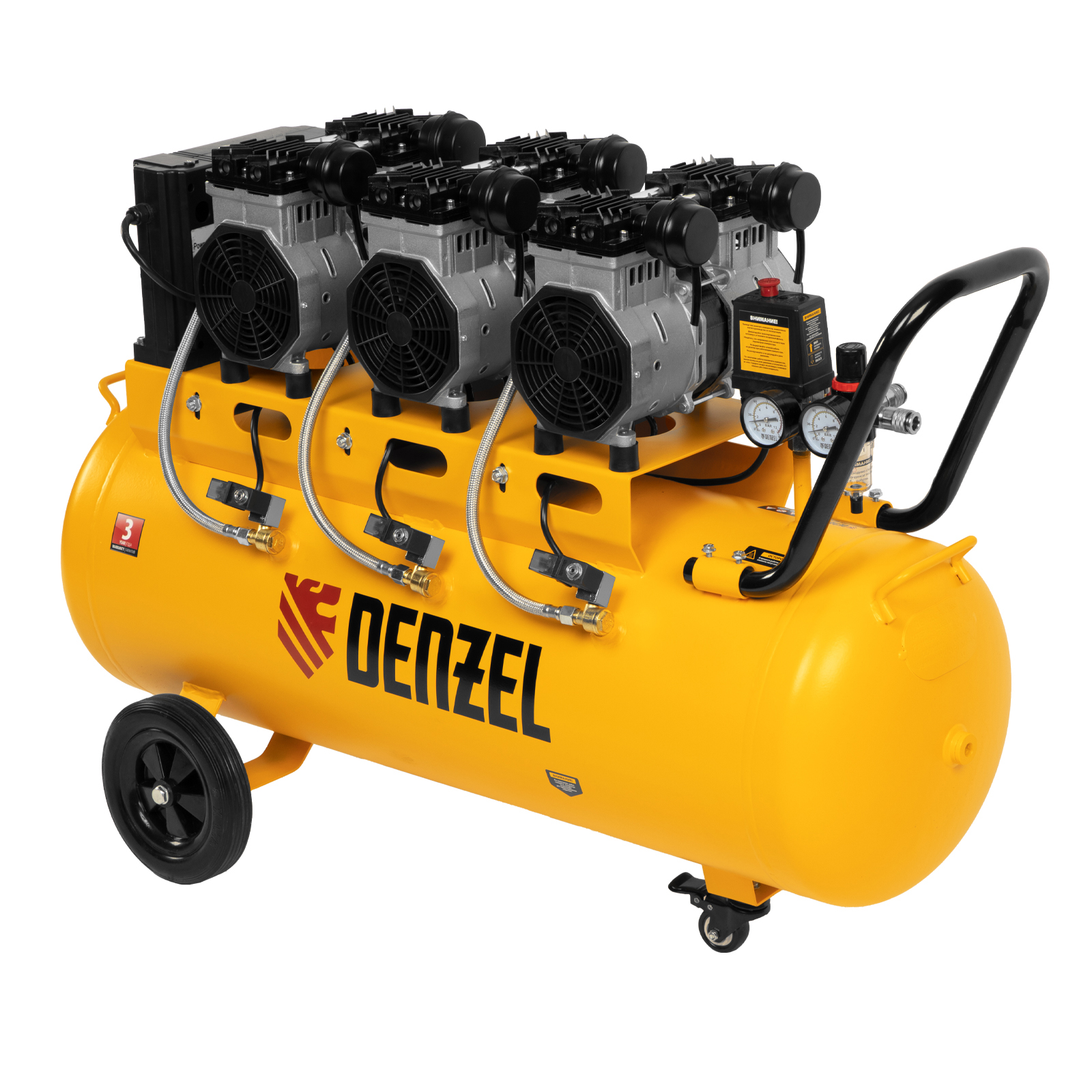 DENZEL Компрессор DLS 3300/100, 3300 Вт,3x1100, 100 л, 570 л/мин безмаслянный малошумный