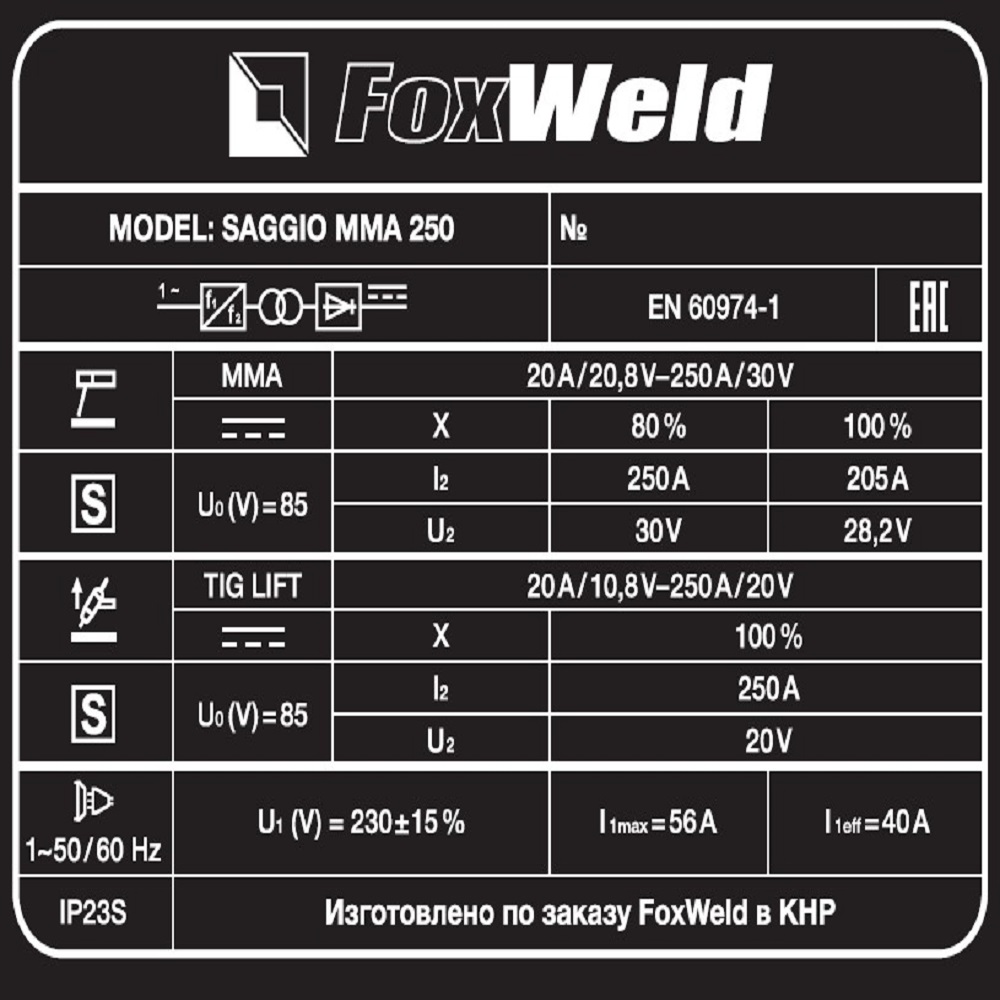 Foxweld Сварочный инвертор SAGGIO MMA 250
