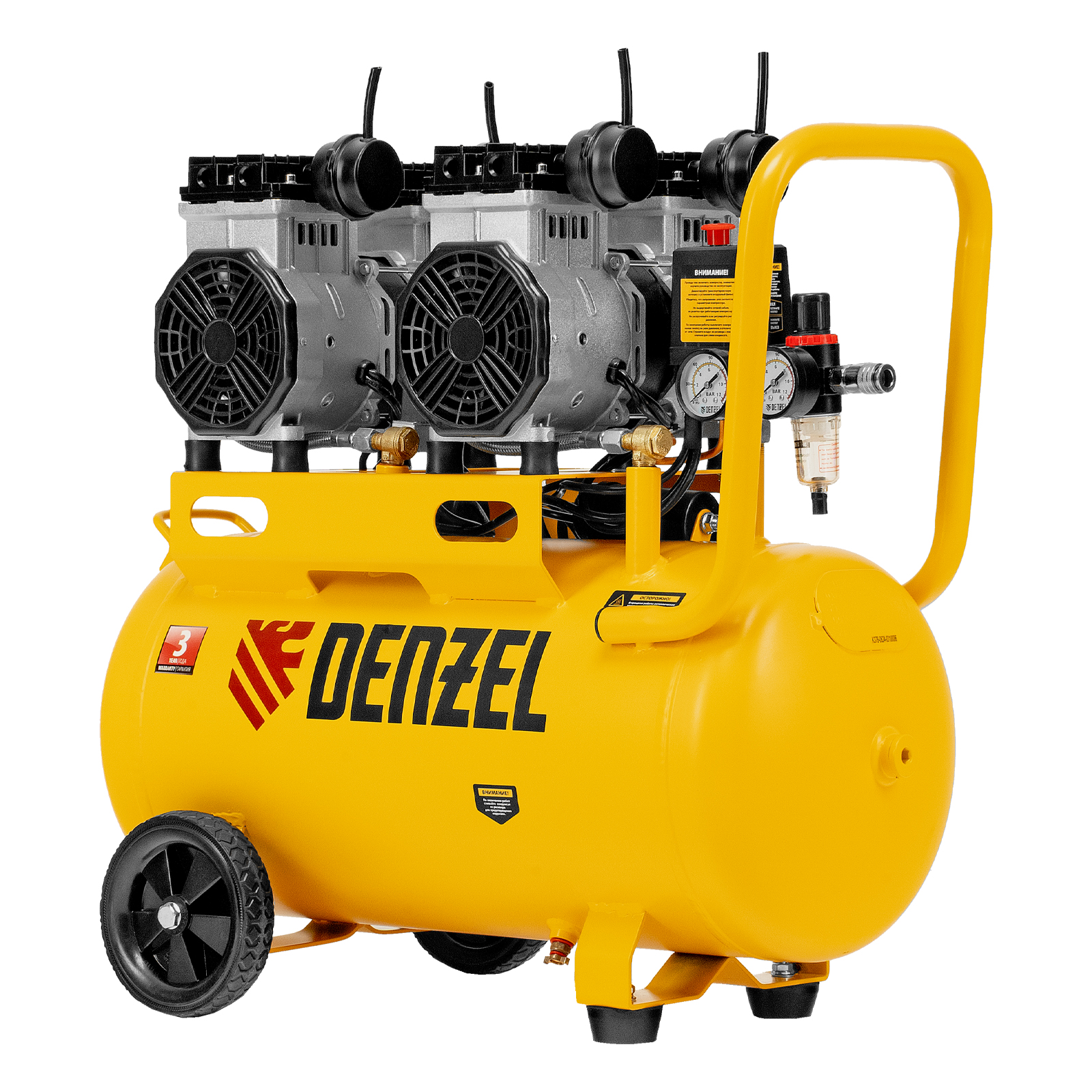 DENZEL Компрессор DLS 2200/50, 2200 Вт, 2x1100, 50 л, 380 л/мин безмасляный, малошумный(58031)