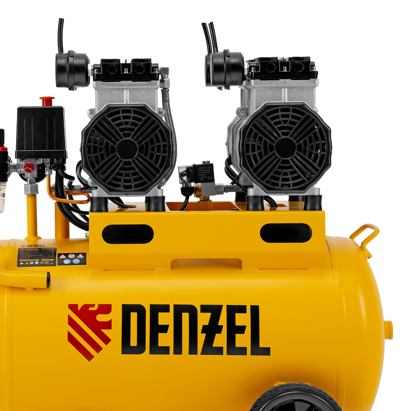 DENZEL Компрессор DLS 2200/50, 2200 Вт, 2x1100, 50 л, 380 л/мин безмасляный, малошумный(58031)