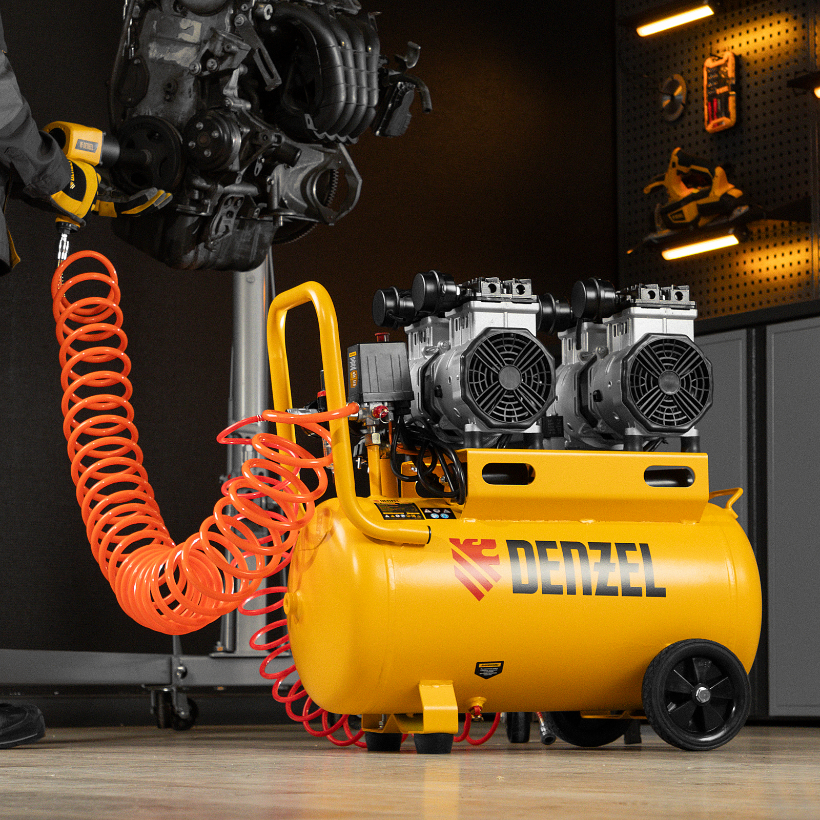 DENZEL Компрессор DLS 2200/50, 2200 Вт, 2x1100, 50 л, 380 л/мин безмасляный, малошумный(58031)