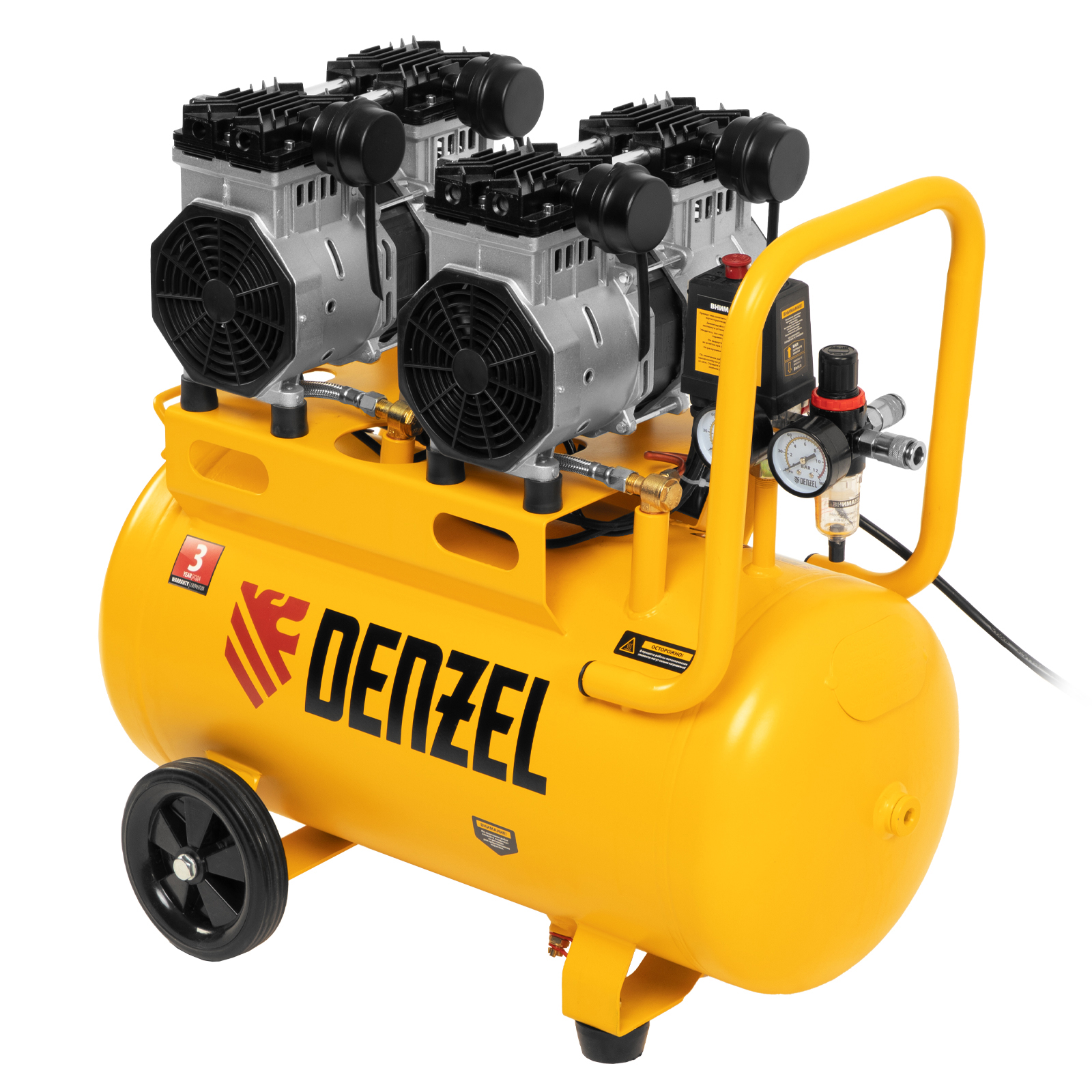 DENZEL Компрессор DLS 2200/50, 2200 Вт, 2x1100, 50 л, 380 л/мин безмасляный, малошумный(58031)