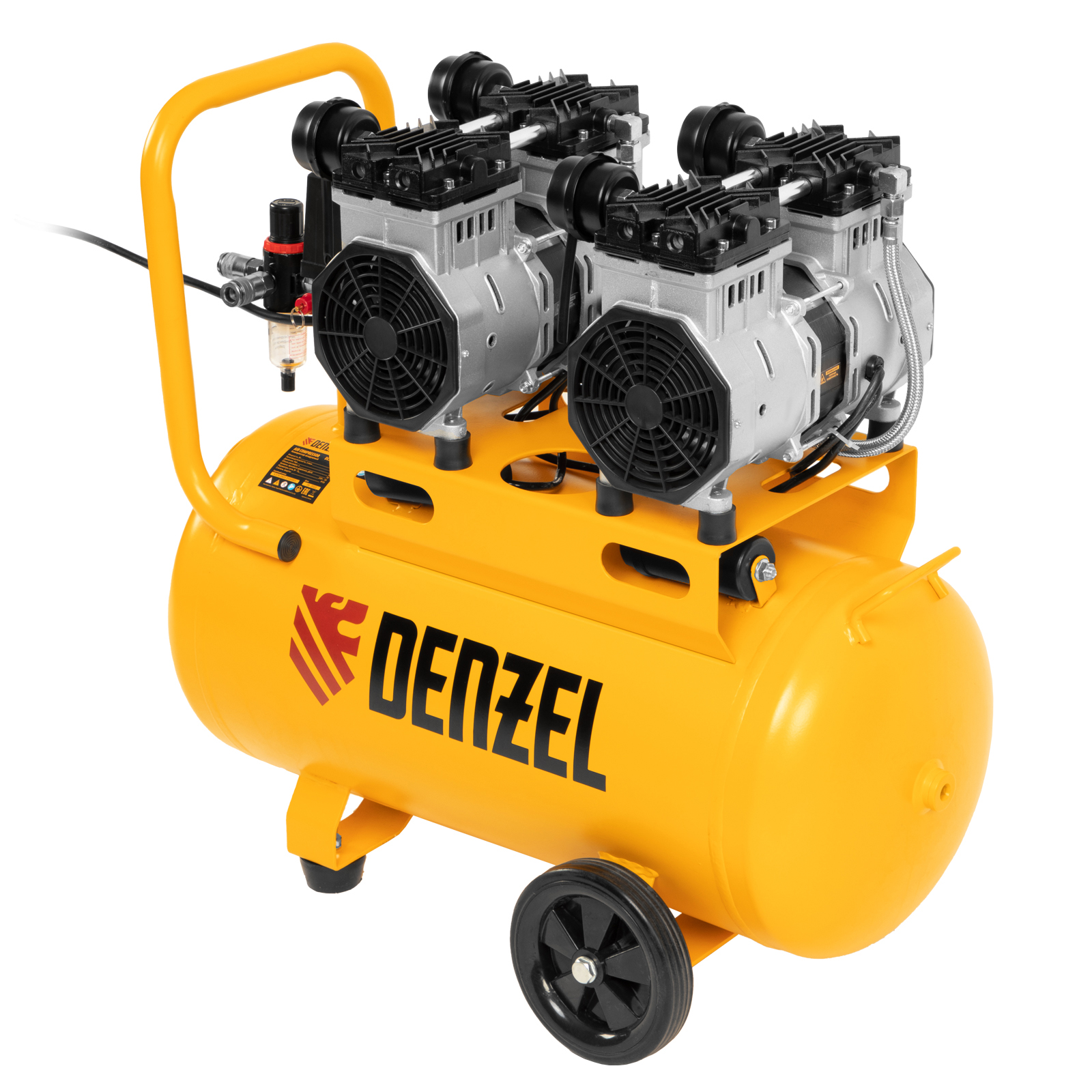DENZEL Компрессор DLS 2200/50, 2200 Вт, 2x1100, 50 л, 380 л/мин безмасляный, малошумный(58031)