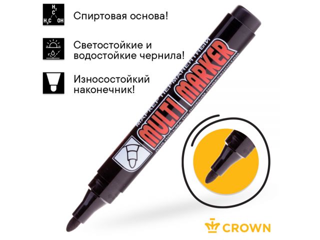CROWN Маркер перманентный (MULTI MARKER, толщ. линии 3.0 мм, цвет черный, CPM-800black)