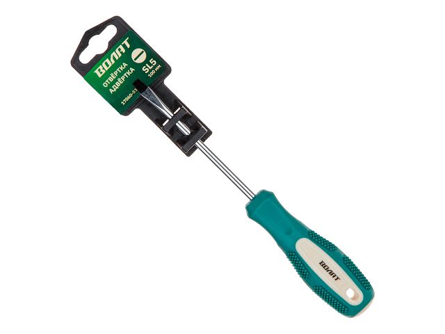 ВОЛАТ Отвертка ("-" 5.0х100мм SL шлицевая Slotted, двухкомп. рукоятка Anti-Slip, 17060-510)