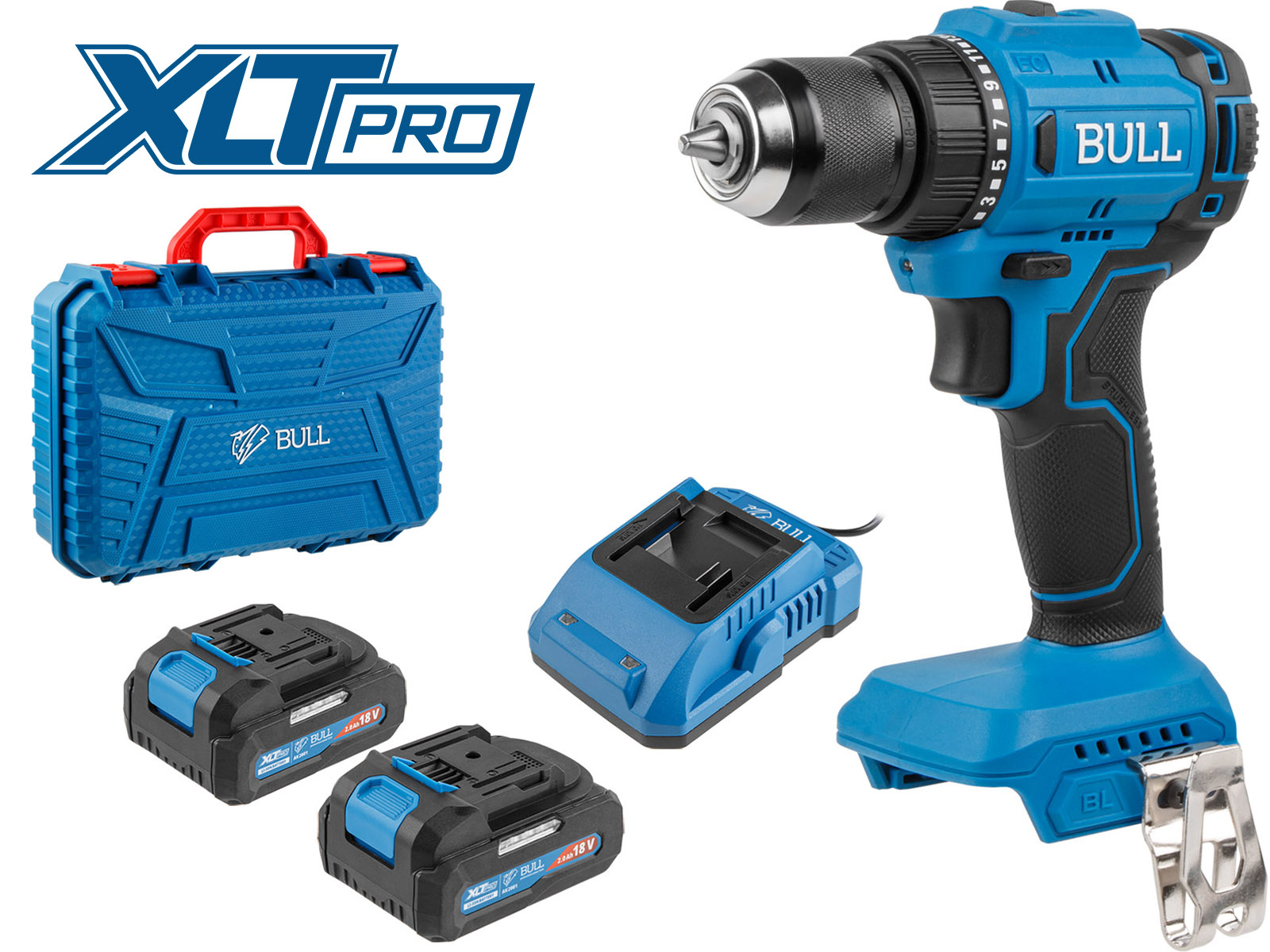 BULL Аккумуляторная дрель-шуруповерт SR 1803 XLTpro (В чемодане, 2x2 А*ч, 18 В, 45 Н*м, БЗП 10 мм, 1329602)