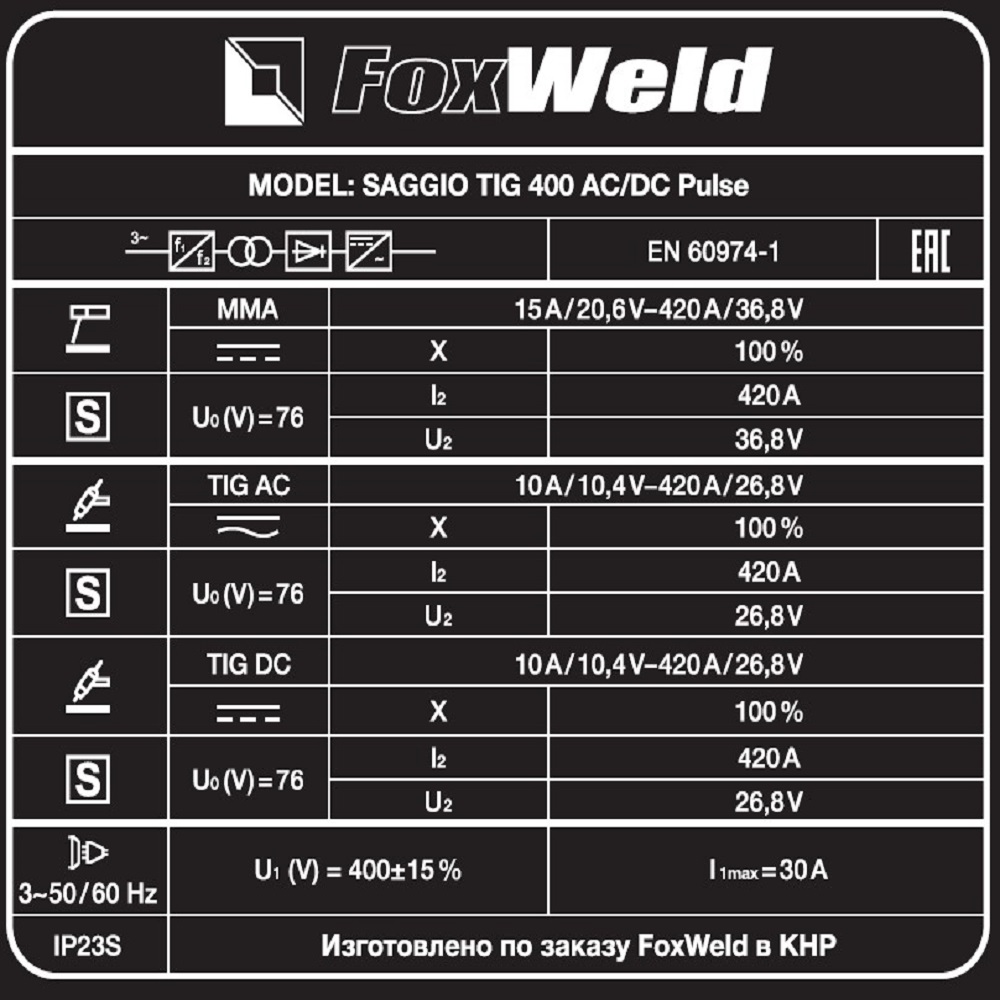 Foxweld Аргонодуговой аппарат SAGGIO TIG 400 AC/DC PULSE