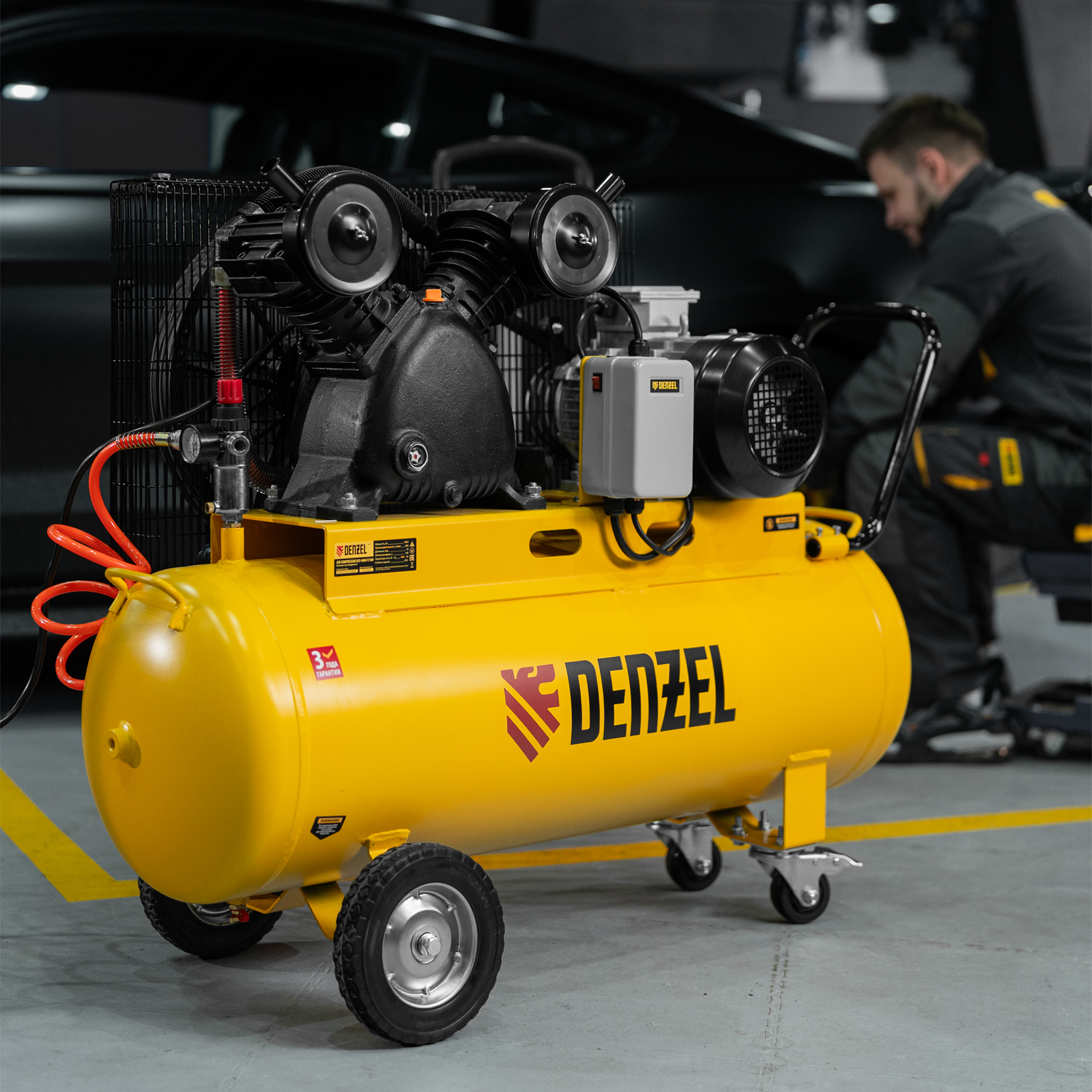 DENZEL Компрессор воздушный  рем. привод BCV 4000-T/100, 4,0 кВт, 100 литров, 690 л/мин(58117)