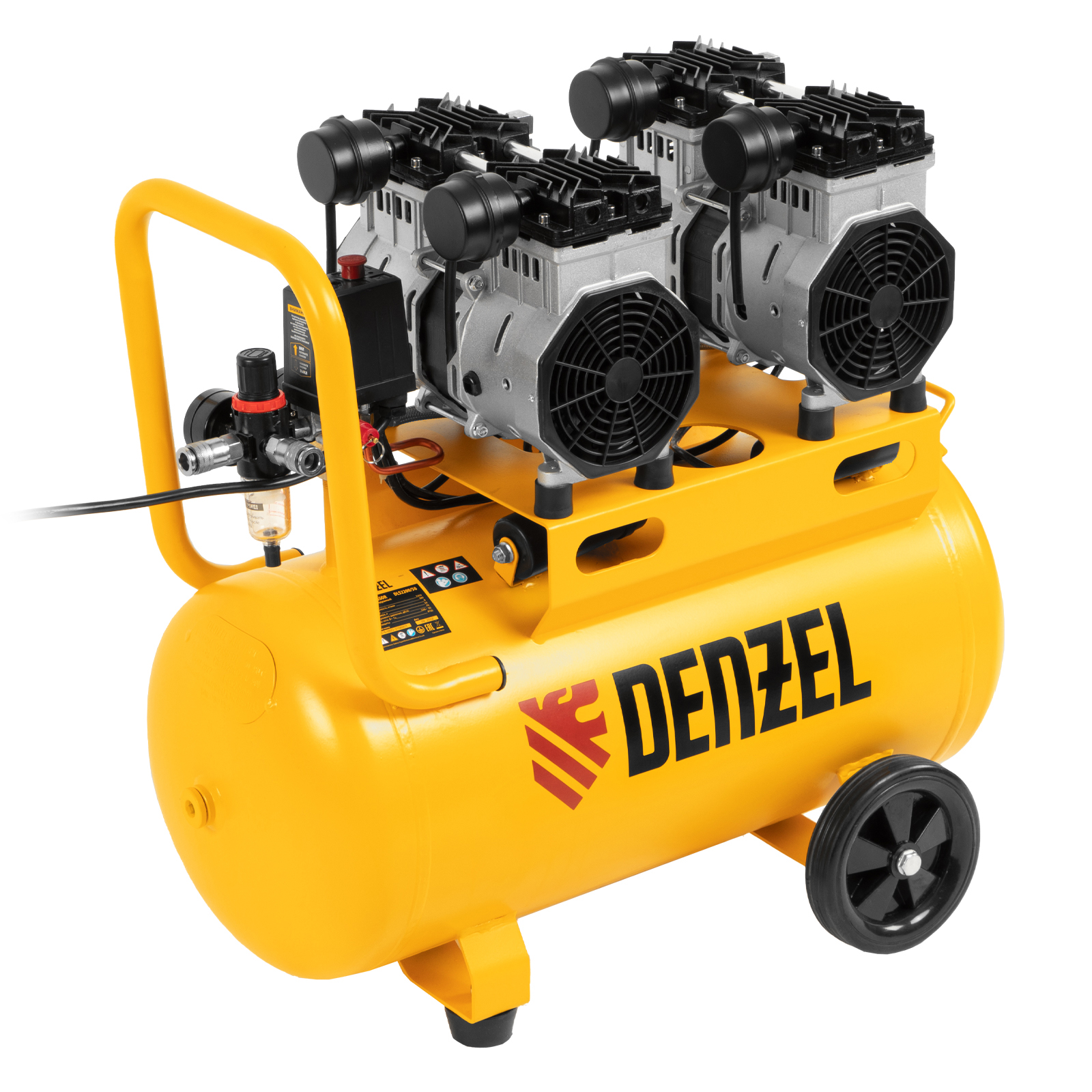 DENZEL Компрессор DLS 2200/50, 2200 Вт, 2x1100, 50 л, 380 л/мин безмасляный, малошумный(58031)