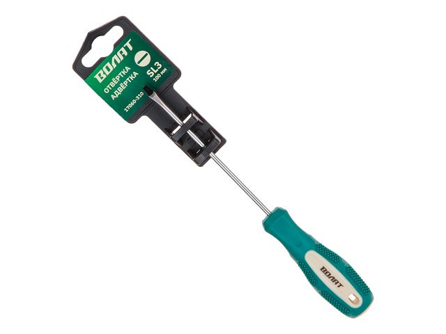 ВОЛАТ Отвертка ("-" 3.0х100мм SL шлицевая Slotted, двухкомп. рукоятка Anti-Slip, 17060-310)
