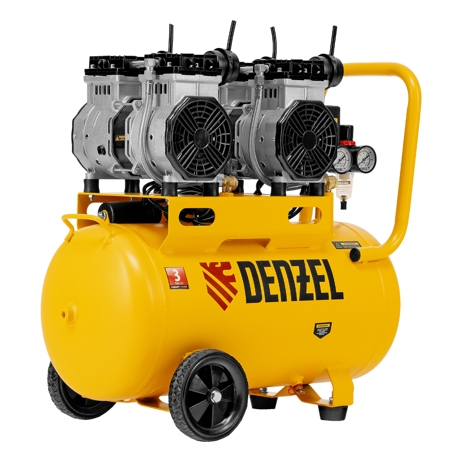 DENZEL Компрессор DLS 2200/50, 2200 Вт, 2x1100, 50 л, 380 л/мин безмасляный, малошумный(58031)