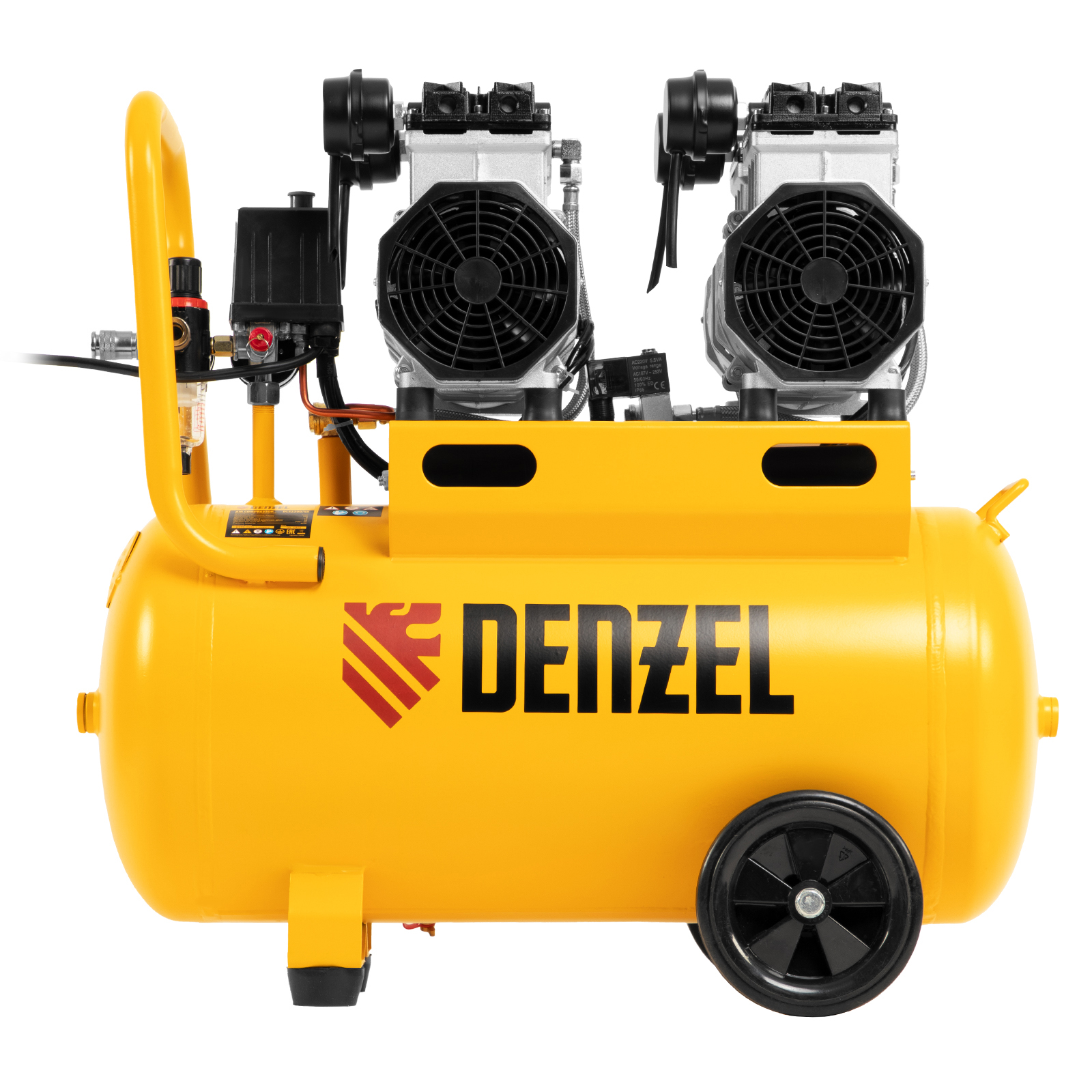 DENZEL Компрессор DLS 2200/50, 2200 Вт, 2x1100, 50 л, 380 л/мин безмасляный, малошумный(58031)