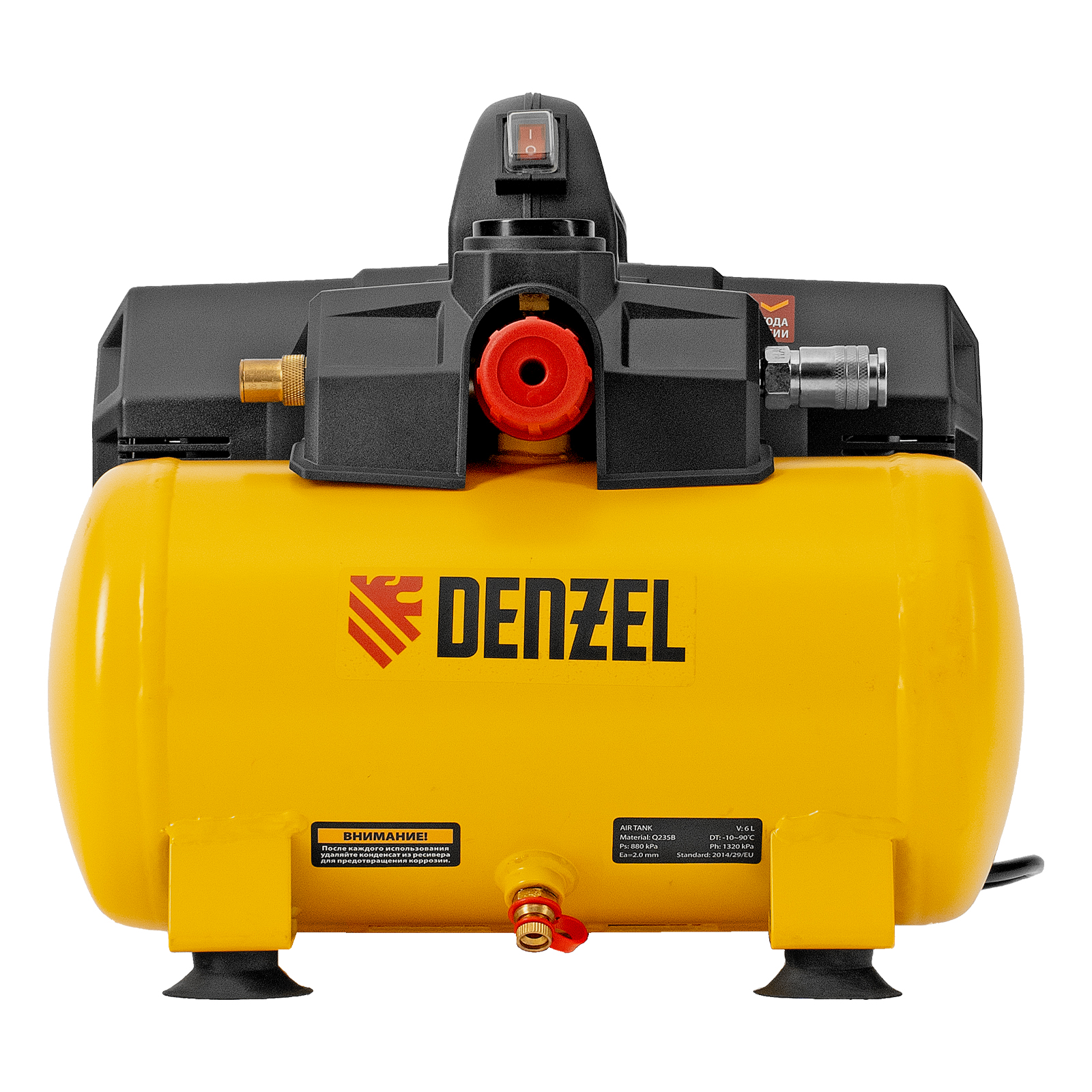 DENZEL Компрессор DLS750/6 безмасляный малошумный 750 Вт, 140 л/мин,ресивер 6 л(58019)