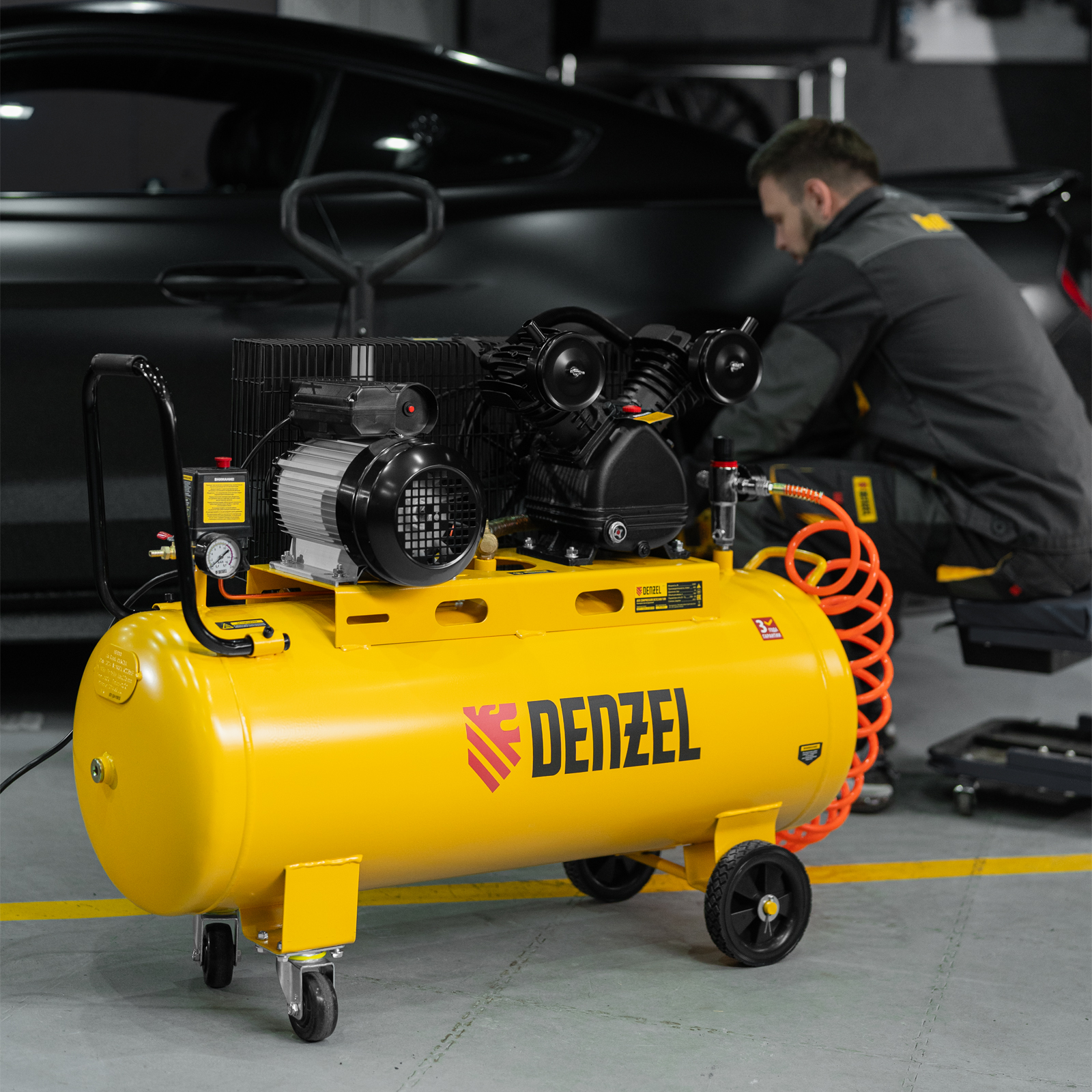 DENZEL Компрессор воздушный  BCV2300/100, 2.3 кВт, ременный привод, 100 литров, 440 л/мин(58111)
