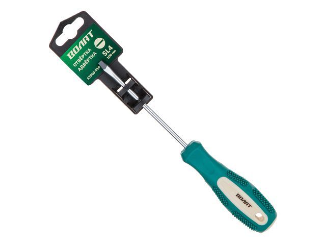 ВОЛАТ Отвертка ("-" 4.0х100мм SL шлицевая Slotted, двухкомп. рукоятка Anti-Slip, 17060-410)
