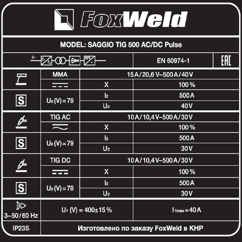 Foxweld Аргонодуговой аппарат SAGGIO TIG 500 AC/DC PULSE