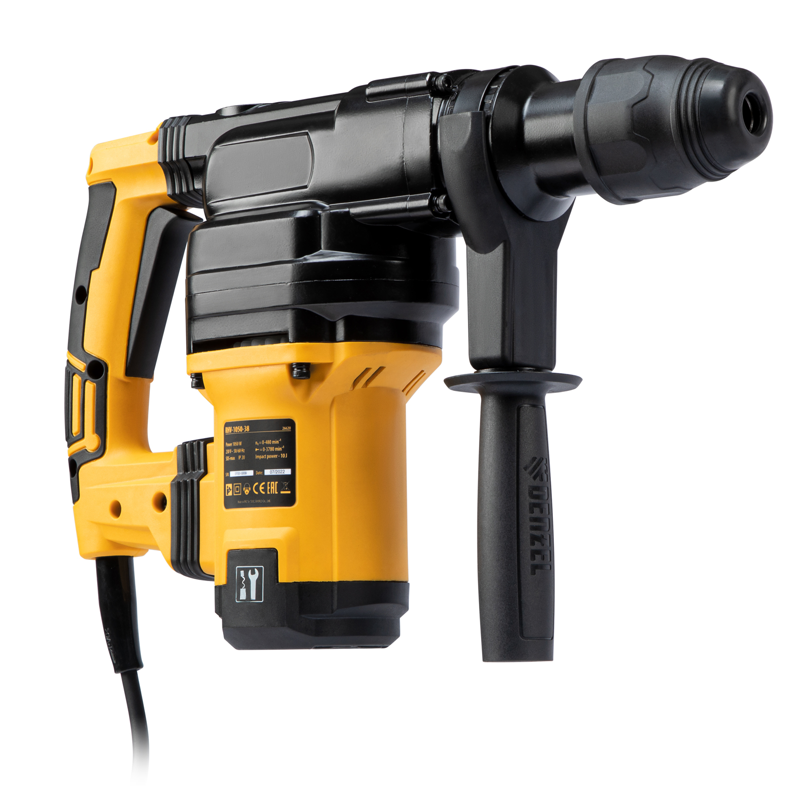 DENZEL Перфоратор электрический  RHV-1050-38-max, SDS-max, 1050 Вт, 10 Дж, 2 плюс 1 режим