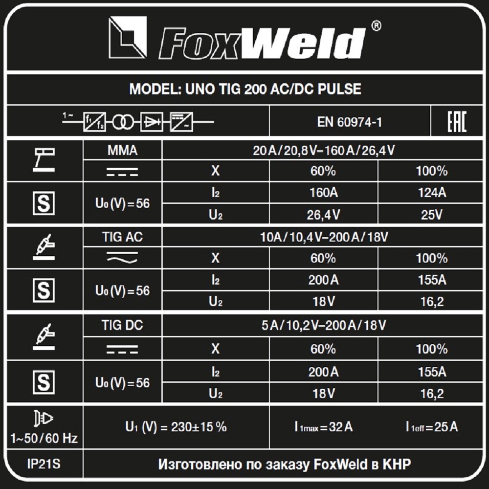 Foxweld Аргонодуговой аппарат UNO TIG 200 AC/DC PULSE