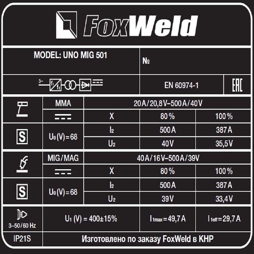 Foxweld Сварочный полуавтомат UNO MIG 501