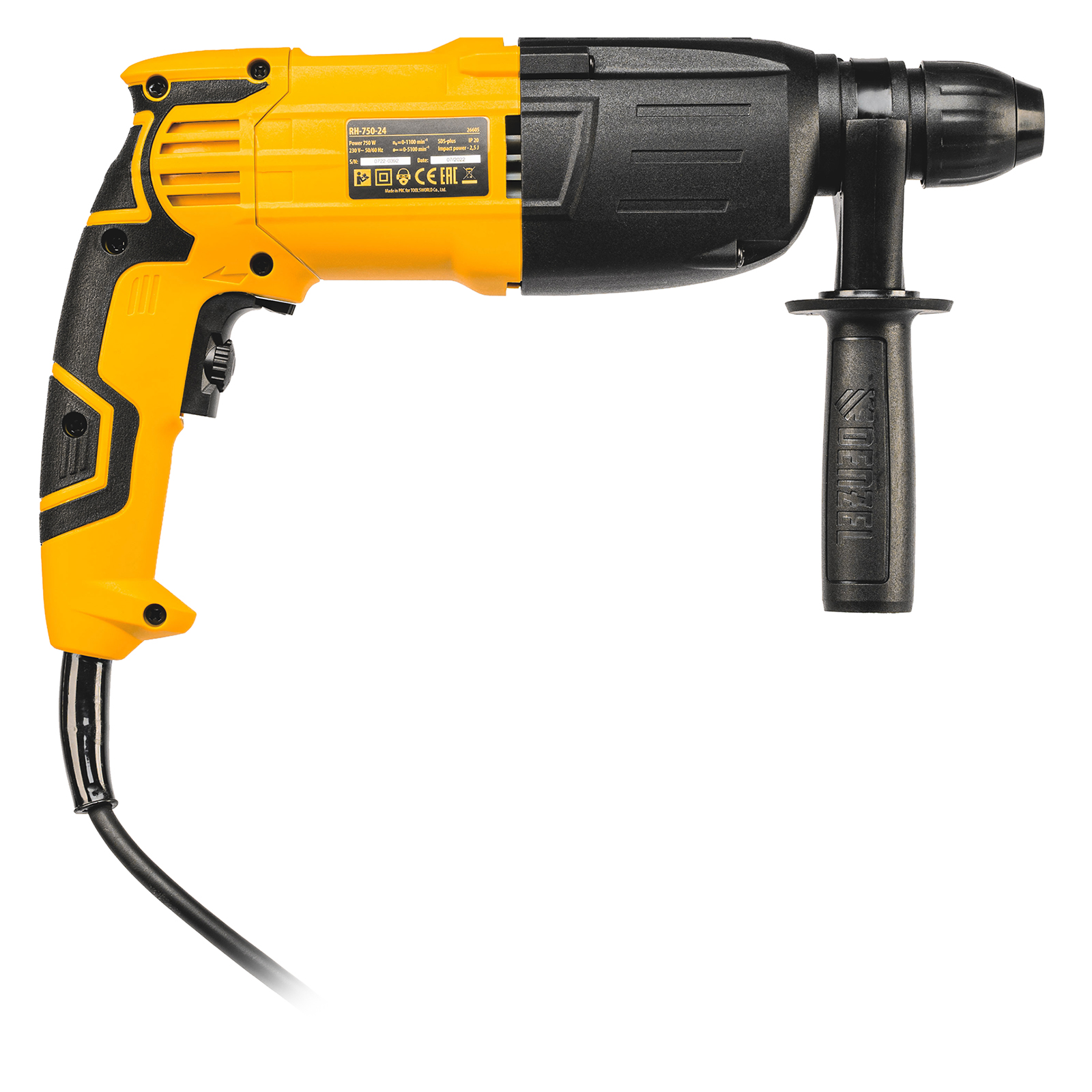 DENZEL Перфоратор электрический  RH-750-24, SDS-plus, 750 Вт, 2.5 Дж, 3 режима