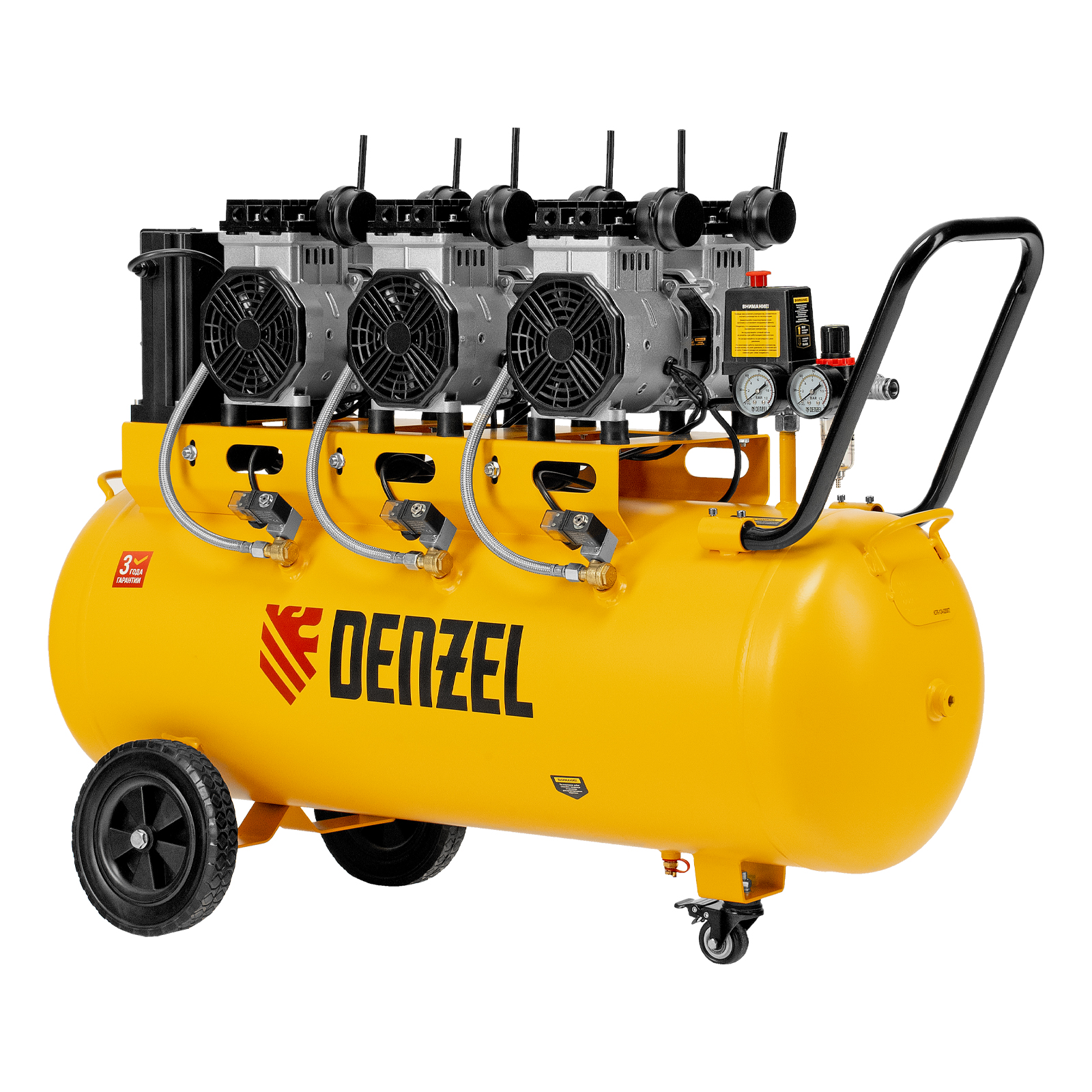 DENZEL Компрессор DLS 3300/100, 3300 Вт,3x1100, 100 л, 570 л/мин безмаслянный малошумный