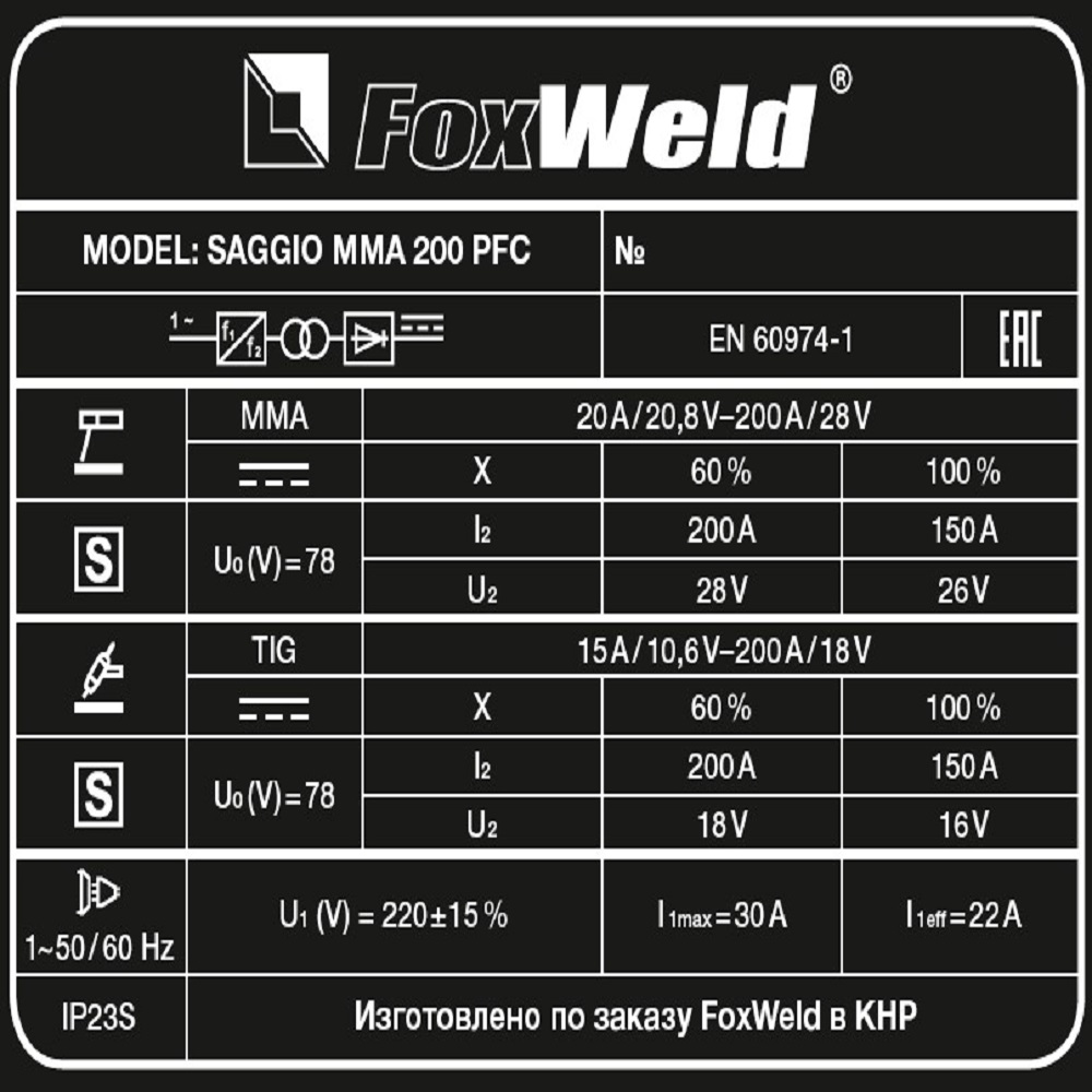 Foxweld Сварочный инвертор SAGGIO MMA 200 PFC