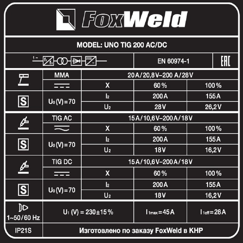 Foxweld Аргонодуговой аппарат UNO TIG 200 AC/DC