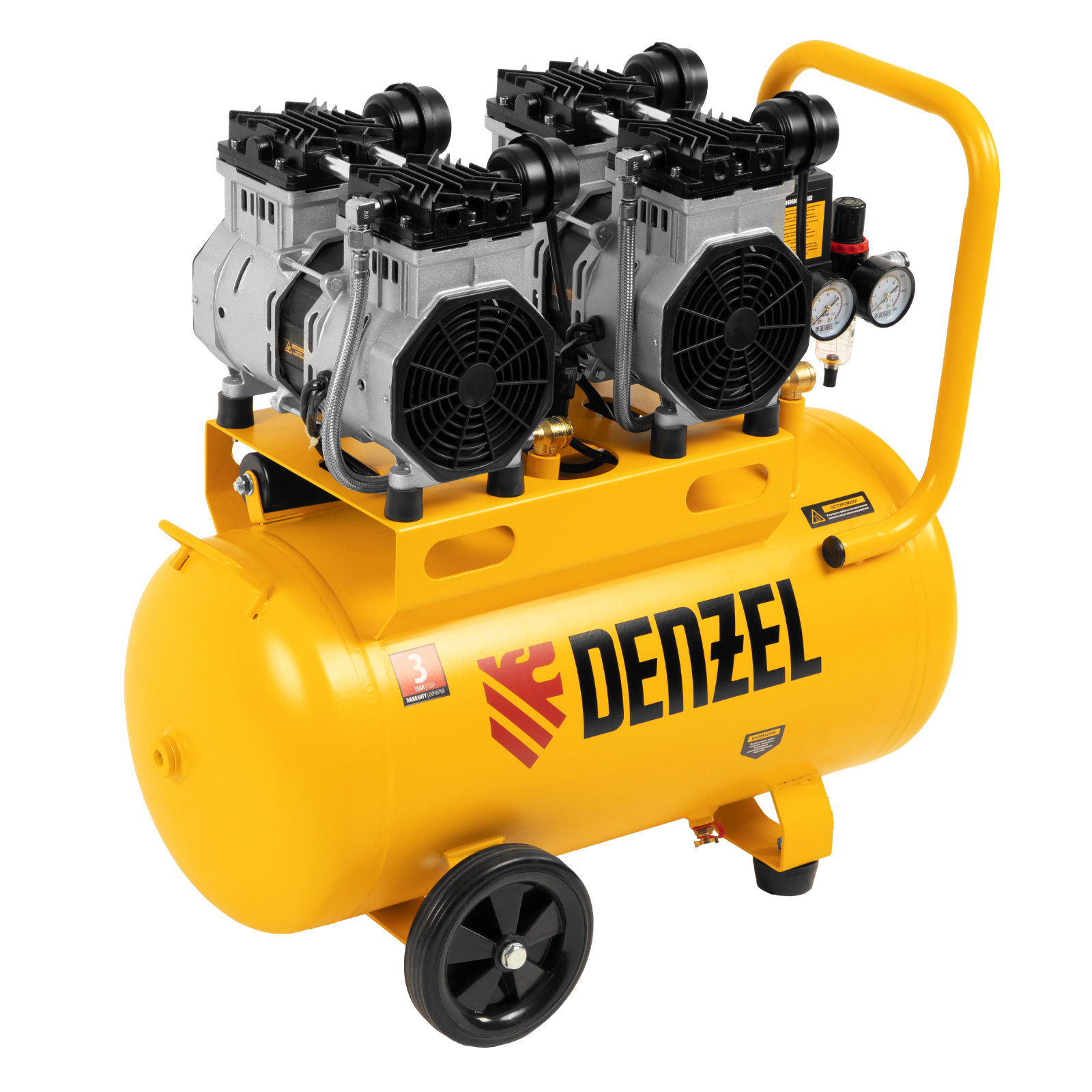 DENZEL Компрессор DLS 2200/50, 2200 Вт, 2x1100, 50 л, 380 л/мин безмасляный, малошумный(58031)