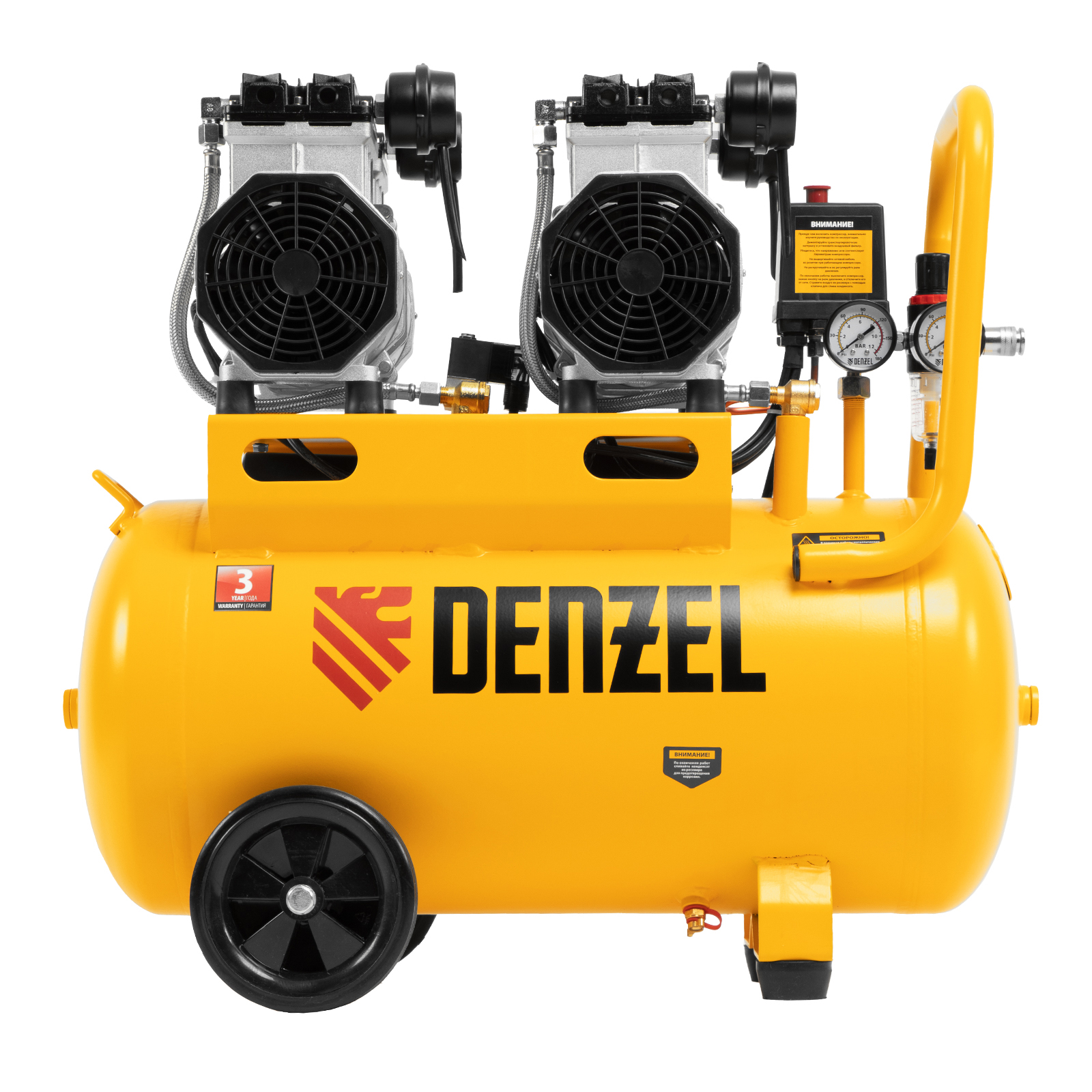 DENZEL Компрессор DLS 2200/50, 2200 Вт, 2x1100, 50 л, 380 л/мин безмасляный, малошумный(58031)