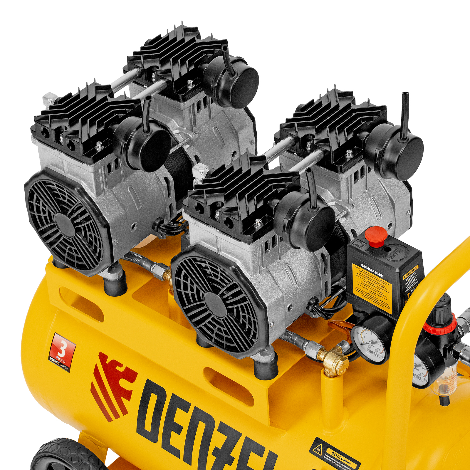 DENZEL Компрессор DLS 2200/50, 2200 Вт, 2x1100, 50 л, 380 л/мин безмасляный, малошумный(58031)