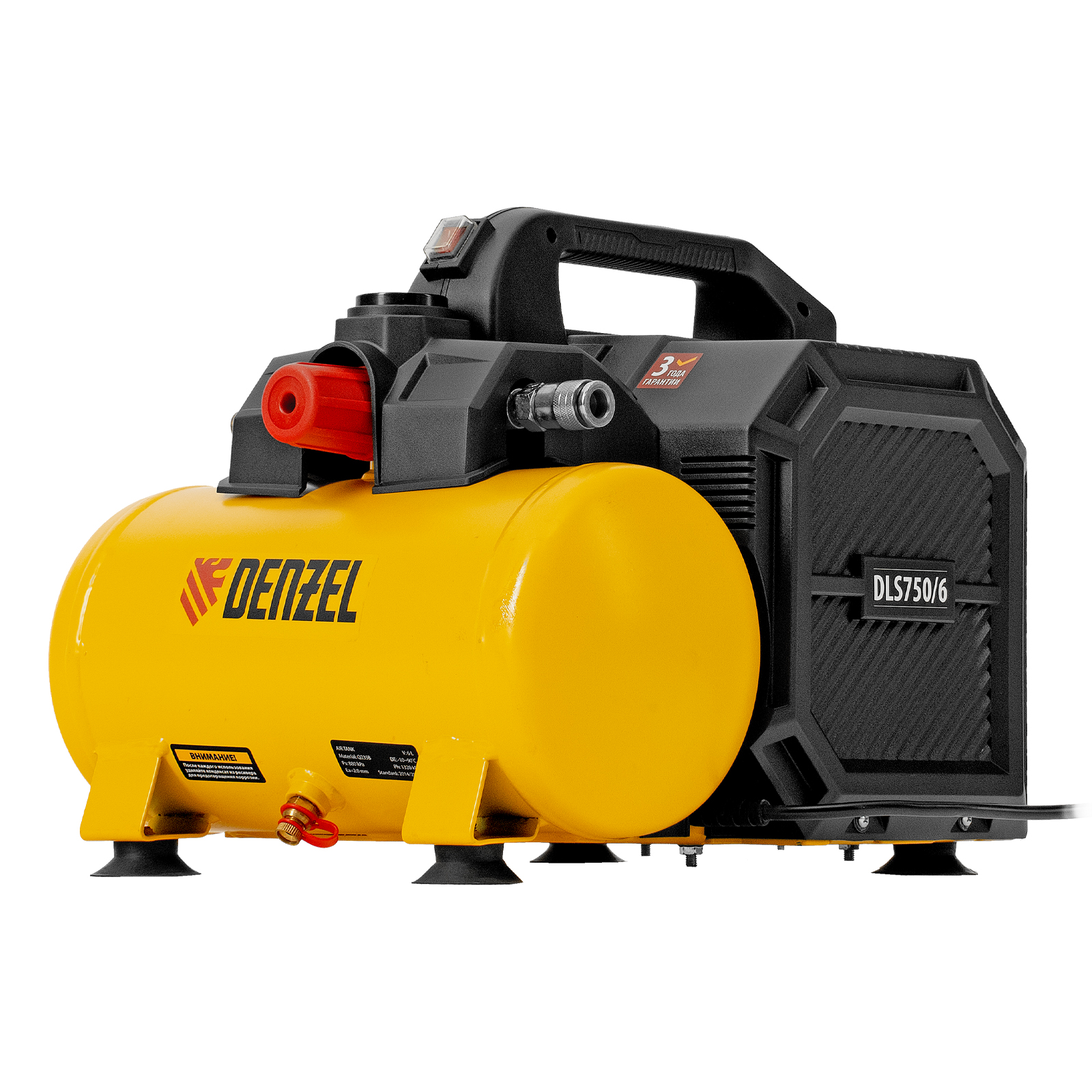 DENZEL Компрессор DLS750/6 безмасляный малошумный 750 Вт, 140 л/мин,ресивер 6 л(58019)