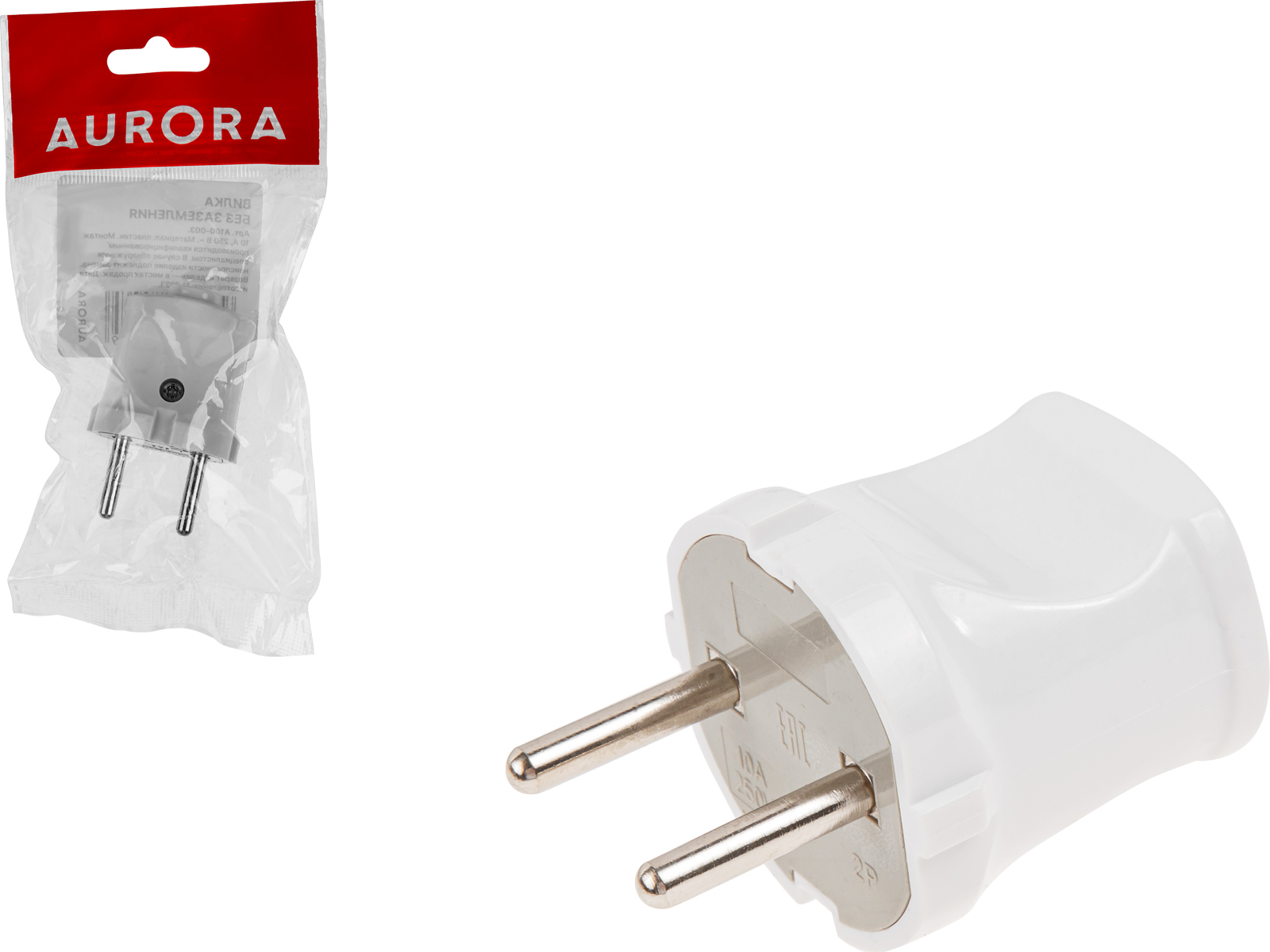 ECO Вилка электрическая AURORA (б/з, 10А, 250В, белая, A100-003)
