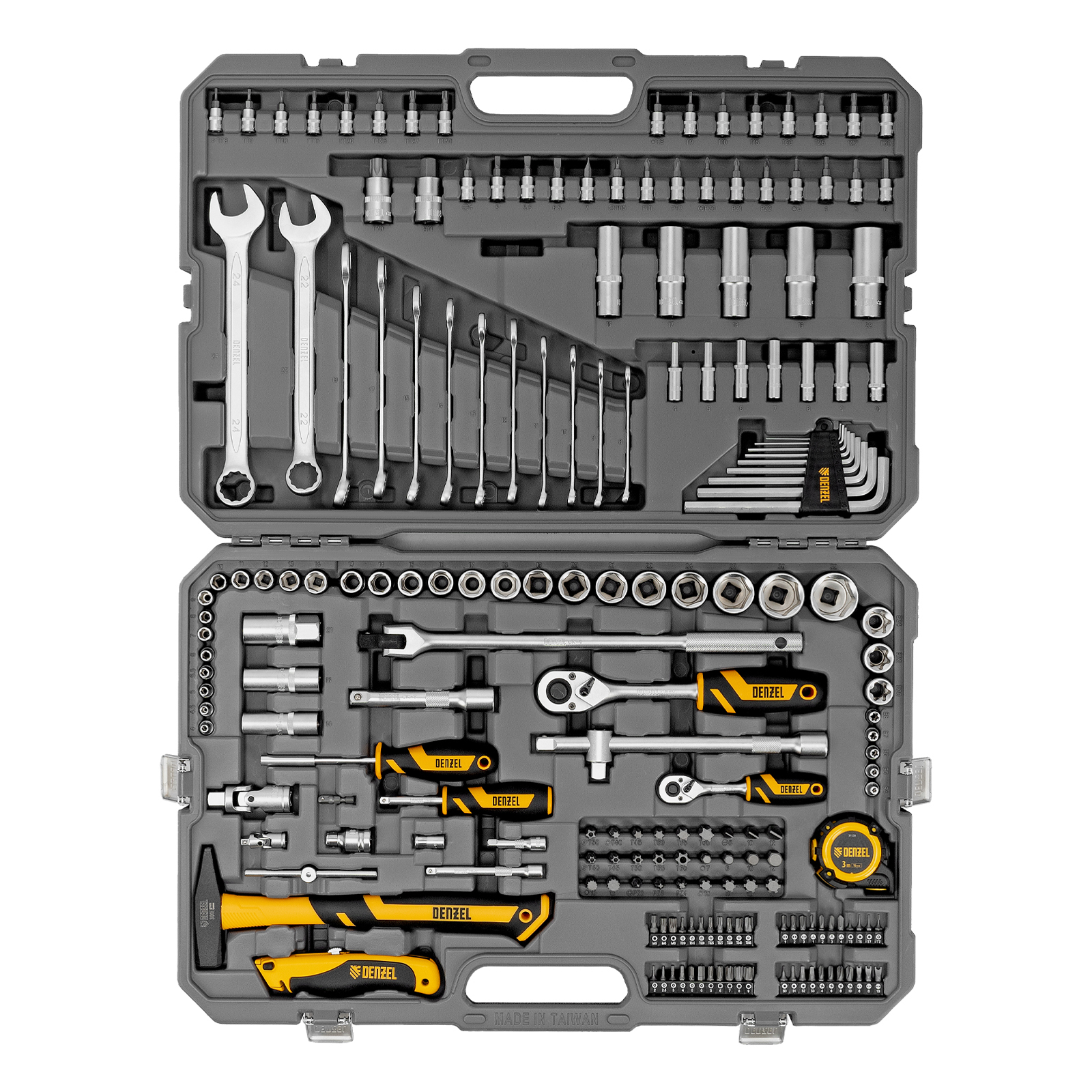 DENZEL Набор инструментов 1/2", 1/4", CrV, S2, пластиковый кейс, 194 предмета