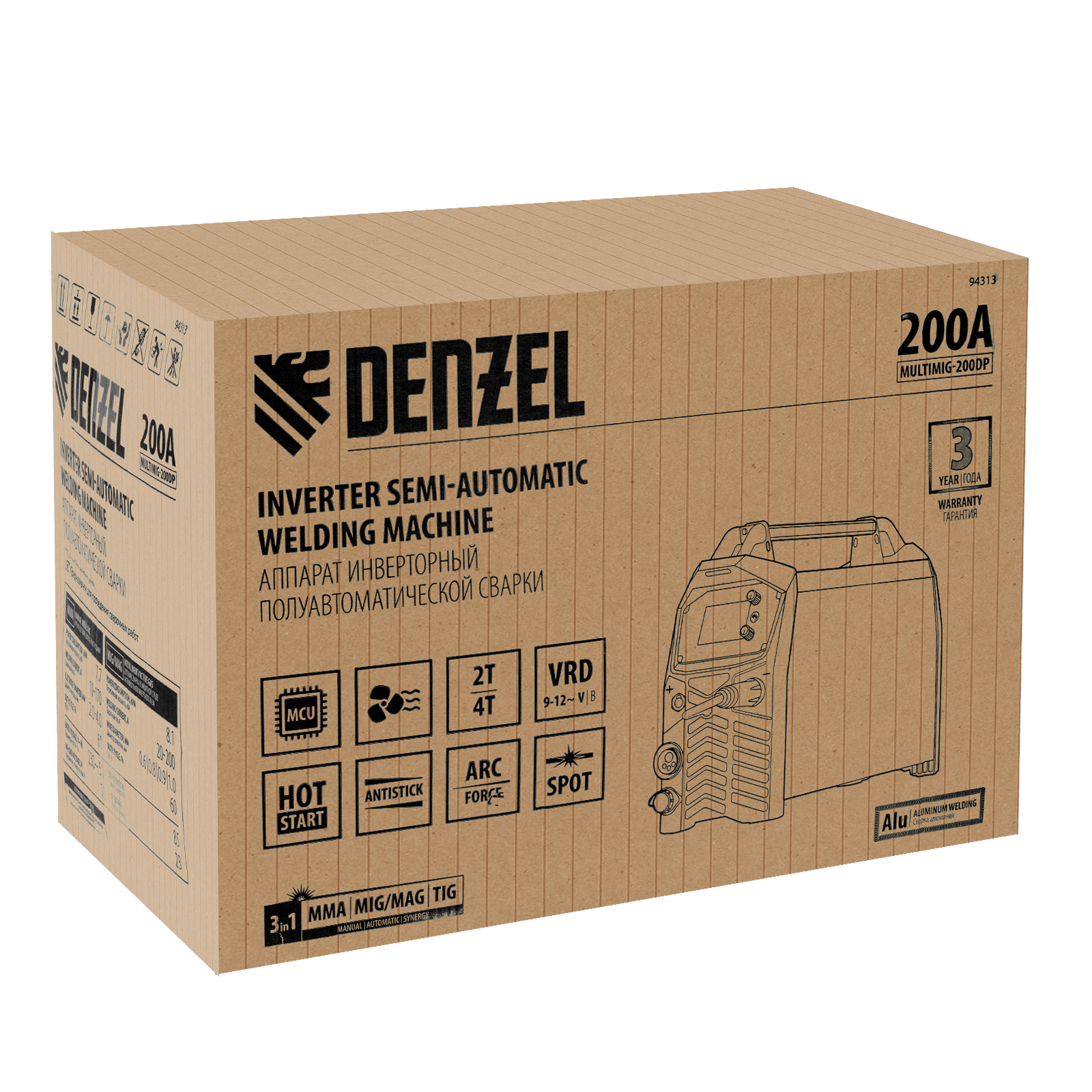 DENZEL Сварочный полуавтомат MultiMIG-200DP Synergy Double Pulse
