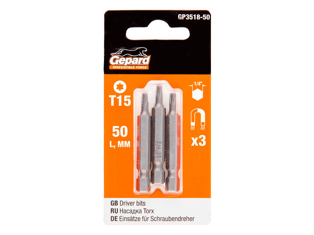 GEPARD Насадка TORX магнитная (T15 50мм 3шт, GP3518-50)