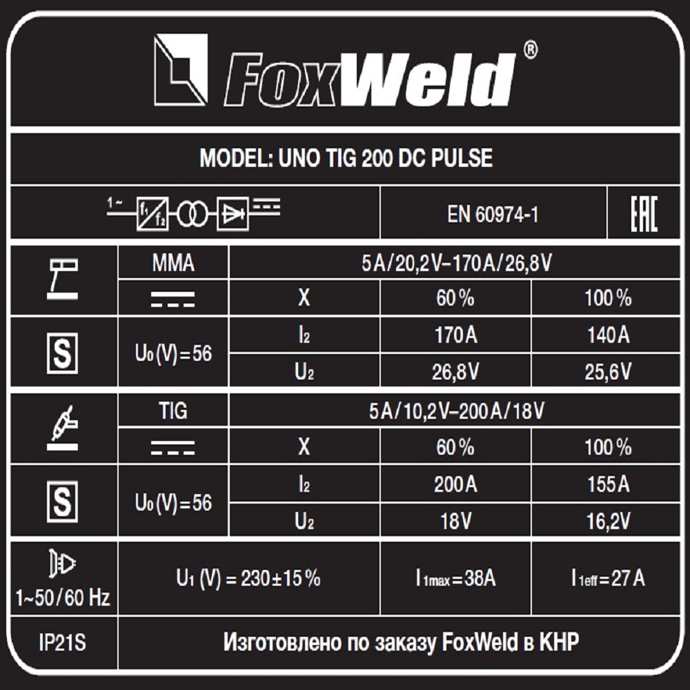 Foxweld Аргонодуговой аппарат UNO TIG 200 DC PULSE
