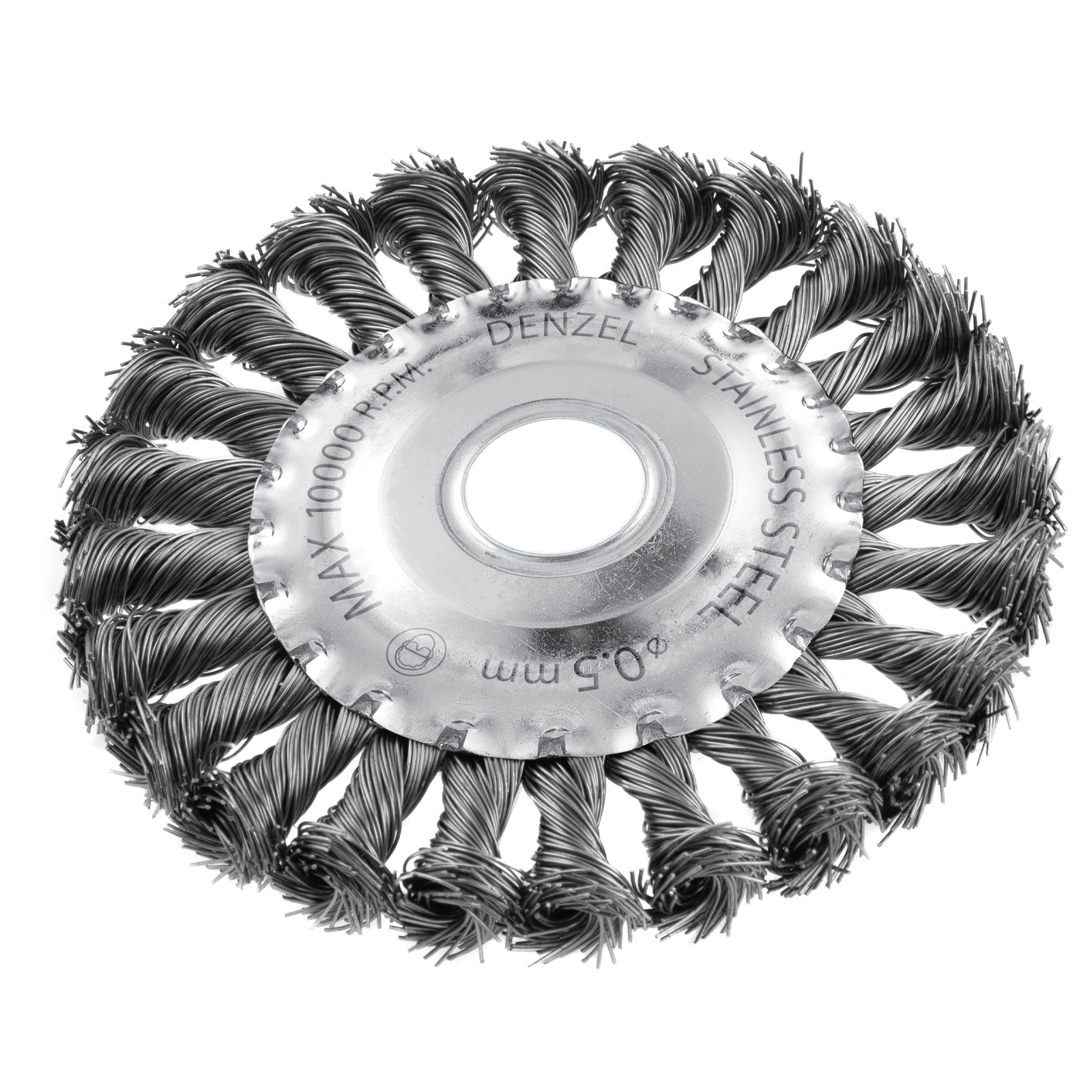DENZEL Щетка для УШМ (125 mm, плоская, витая нержавеющая проволока 0.5 мм, 22.2 мм, 746323)